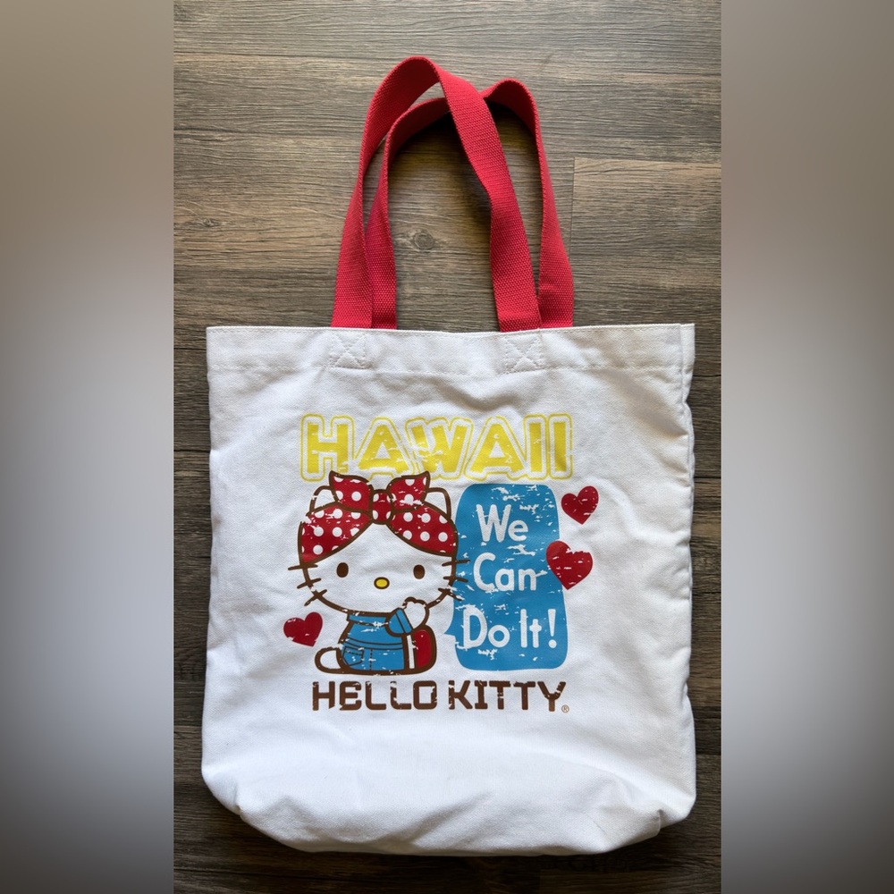 Hello Kitty Hawaii Tote Bag | Canvas | Red Handles | Cute Travel Bag